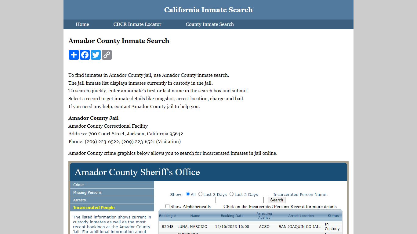 Amador County Inmate Search