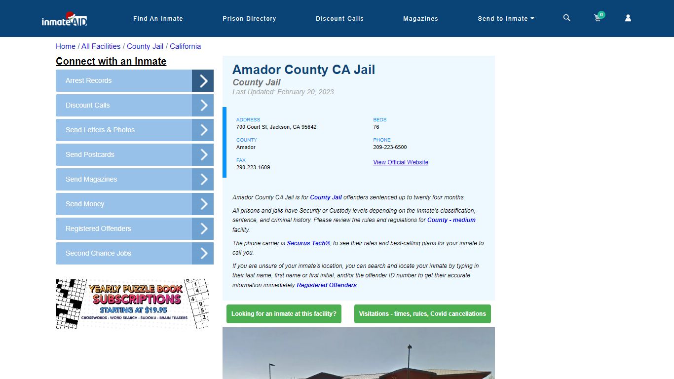 Amador County CA Jail - Inmate Locator - Jackson, CA